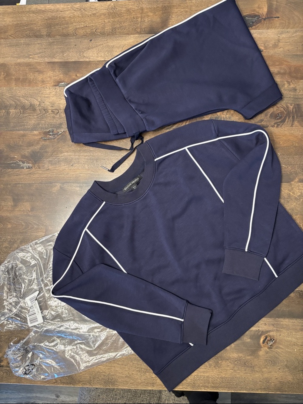 Boston Proper Navy Sweatshirt and Joggers with White Piping